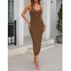 MEROKEETY Womens Summer Spring Midi Dress 2026 Beach Vacation Bodycon V Neck Sleeveless Sexy Ribbed Knit Sweater Dresses(Coffee)