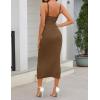 MEROKEETY Womens Summer Spring Midi Dress 2026 Beach Vacation Bodycon V Neck Sleeveless Sexy Ribbed Knit Sweater Dresses(Coffee)