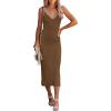 MEROKEETY Womens Summer Spring Midi Dress 2026 Beach Vacation Bodycon V Neck Sleeveless Sexy Ribbed Knit Sweater Dresses(Coffee)
