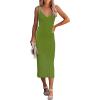 MEROKEETY Womens Summer Spring Midi Dress 2026 Beach Vacation Bodycon V Neck Sleeveless Sexy Ribbed Knit Sweater Dresses(Green)