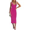 MEROKEETY Womens Summer Spring Midi Dress 2026 Beach Vacation Bodycon V Neck Sleeveless Sexy Ribbed Knit Sweater Dresses(Hotpink)
