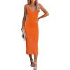 MEROKEETY Womens Summer Spring Midi Dress 2026 Beach Vacation Bodycon V Neck Sleeveless Sexy Ribbed Knit Sweater Dresses(Orange)