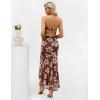 MEROKEETY Women’s Summer Strapless Floral Maxi Dress 2026 Bodycon Mesh Wedding Guest Cocktail Party Tube Dresses(Brown)
