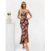 MEROKEETY Women’s Summer Strapless Floral Maxi Dress 2026 Bodycon Mesh Wedding Guest Cocktail Party Tube Dresses(Brown)