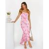 MEROKEETY Women’s Summer Strapless Floral Maxi Dress 2026 Bodycon Mesh Wedding Guest Cocktail Party Tube Dresses(Pink)