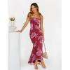 MEROKEETY Women’s Summer Strapless Floral Maxi Dress 2026 Bodycon Mesh Wedding Guest Cocktail Party Tube Dresses(Winered)