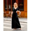 MEROKEETY Women’s V Neck Wrap Velvet Maxi Wedding Guest Dress Bell Sleeve Split Bridesmaid Cocktail Party Formal Dresses(Black)