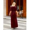 MEROKEETY Women’s V Neck Wrap Velvet Maxi Wedding Guest Dress Bell Sleeve Split Bridesmaid Cocktail Party Formal Dresses(Burgundy)
