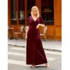 MEROKEETY Women’s V Neck Wrap Velvet Maxi Wedding Guest Dress Bell Sleeve Split Bridesmaid Cocktail Party Formal Dresses(Burgundy)