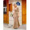 MEROKEETY Women’s V Neck Wrap Velvet Maxi Wedding Guest Dress Bell Sleeve Split Bridesmaid Cocktail Party Formal Dresses(Champagne)