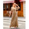 MEROKEETY Women’s V Neck Wrap Velvet Maxi Wedding Guest Dress Bell Sleeve Split Bridesmaid Cocktail Party Formal Dresses(Champagne)