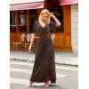MEROKEETY Women’s V Neck Wrap Velvet Maxi Wedding Guest Dress Bell Sleeve Split Bridesmaid Cocktail Party Formal Dresses(Coffee)