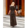 MEROKEETY Women’s V Neck Wrap Velvet Maxi Wedding Guest Dress Bell Sleeve Split Bridesmaid Cocktail Party Formal Dresses(Coffee)