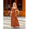 MEROKEETY Women’s V Neck Wrap Velvet Maxi Wedding Guest Dress Bell Sleeve Split Bridesmaid Cocktail Party Formal Dresses(Earthyorange)