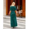 MEROKEETY Women’s V Neck Wrap Velvet Maxi Wedding Guest Dress Bell Sleeve Split Bridesmaid Cocktail Party Formal Dresses(Emeraldgreen)