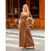 MEROKEETY Women’s V Neck Wrap Velvet Maxi Wedding Guest Dress Bell Sleeve Split Bridesmaid Cocktail Party Formal Dresses(Golden)
