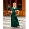 MEROKEETY Women’s V Neck Wrap Velvet Maxi Wedding Guest Dress Bell Sleeve Split Bridesmaid Cocktail Party Formal Dresses(Green)