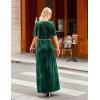 MEROKEETY Women’s V Neck Wrap Velvet Maxi Wedding Guest Dress Bell Sleeve Split Bridesmaid Cocktail Party Formal Dresses(Green)