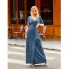 MEROKEETY Women’s V Neck Wrap Velvet Maxi Wedding Guest Dress Bell Sleeve Split Bridesmaid Cocktail Party Formal Dresses(Haze Blue)