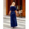 MEROKEETY Women’s V Neck Wrap Velvet Maxi Wedding Guest Dress Bell Sleeve Split Bridesmaid Cocktail Party Formal Dresses(Navy)