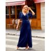 MEROKEETY Women’s V Neck Wrap Velvet Maxi Wedding Guest Dress Bell Sleeve Split Bridesmaid Cocktail Party Formal Dresses(Navy)