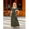 MEROKEETY Women’s V Neck Wrap Velvet Maxi Wedding Guest Dress Bell Sleeve Split Bridesmaid Cocktail Party Formal Dresses(Olive)