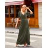 MEROKEETY Women’s V Neck Wrap Velvet Maxi Wedding Guest Dress Bell Sleeve Split Bridesmaid Cocktail Party Formal Dresses(Olive)