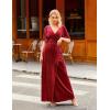 MEROKEETY Women’s V Neck Wrap Velvet Maxi Wedding Guest Dress Bell Sleeve Split Bridesmaid Cocktail Party Formal Dresses(Red)