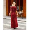 MEROKEETY Women’s V Neck Wrap Velvet Maxi Wedding Guest Dress Bell Sleeve Split Bridesmaid Cocktail Party Formal Dresses(Red)