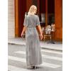 MEROKEETY Women’s V Neck Wrap Velvet Maxi Wedding Guest Dress Bell Sleeve Split Bridesmaid Cocktail Party Formal Dresses(Silvery)