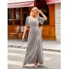 MEROKEETY Women’s V Neck Wrap Velvet Maxi Wedding Guest Dress Bell Sleeve Split Bridesmaid Cocktail Party Formal Dresses(Silvery)