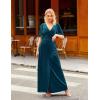MEROKEETY Women’s V Neck Wrap Velvet Maxi Wedding Guest Dress Bell Sleeve Split Bridesmaid Cocktail Party Formal Dresses(Teal)