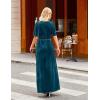 MEROKEETY Women’s V Neck Wrap Velvet Maxi Wedding Guest Dress Bell Sleeve Split Bridesmaid Cocktail Party Formal Dresses(Teal)