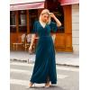 MEROKEETY Women’s V Neck Wrap Velvet Maxi Wedding Guest Dress Bell Sleeve Split Bridesmaid Cocktail Party Formal Dresses(Teal)