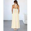 MEROKEETY Women’s Wedding Guest Formal Dress Summer Halter Backless Sleeveless V Neck Ruched Cocktail Maxi Dresses(Apricot)