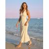 MEROKEETY Women’s Wedding Guest Formal Dress Summer Halter Backless Sleeveless V Neck Ruched Cocktail Maxi Dresses(Apricot)
