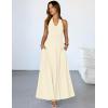 MEROKEETY Women’s Wedding Guest Formal Dress Summer Halter Backless Sleeveless V Neck Ruched Cocktail Maxi Dresses(Apricot)