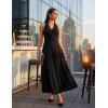MEROKEETY Women’s Wedding Guest Formal Dress Summer Halter Backless Sleeveless V Neck Ruched Cocktail Maxi Dresses(Black)