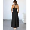 MEROKEETY Women’s Wedding Guest Formal Dress Summer Halter Backless Sleeveless V Neck Ruched Cocktail Maxi Dresses(Black)