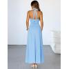 MEROKEETY Women’s Wedding Guest Formal Dress Summer Halter Backless Sleeveless V Neck Ruched Cocktail Maxi Dresses(Blue)