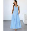 MEROKEETY Women’s Wedding Guest Formal Dress Summer Halter Backless Sleeveless V Neck Ruched Cocktail Maxi Dresses(Blue)