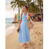 MEROKEETY Women’s Wedding Guest Formal Dress Summer Halter Backless Sleeveless V Neck Ruched Cocktail Maxi Dresses(Blue)