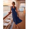 MEROKEETY Women’s Wedding Guest Formal Dress Summer Halter Backless Sleeveless V Neck Ruched Cocktail Maxi Dresses(Navy)