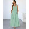 MEROKEETY Women’s Wedding Guest Formal Dress Summer Halter Backless Sleeveless V Neck Ruched Cocktail Maxi Dresses(Sage)