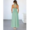 MEROKEETY Women’s Wedding Guest Formal Dress Summer Halter Backless Sleeveless V Neck Ruched Cocktail Maxi Dresses(Sage)