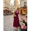 MEROKEETY Women’s Wedding Guest Formal Dress Summer Halter Backless Sleeveless V Neck Ruched Cocktail Maxi Dresses(Wine)