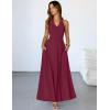 MEROKEETY Women’s Wedding Guest Formal Dress Summer Halter Backless Sleeveless V Neck Ruched Cocktail Maxi Dresses(Wine)