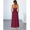 MEROKEETY Women’s Wedding Guest Formal Dress Summer Halter Backless Sleeveless V Neck Ruched Cocktail Maxi Dresses(Wine)