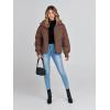 MEROKEETY Women’s Winter Puffer Jacket Long Sleeve Short Warm Quilted Baggy Coats 2025 Outerwear(Coffee)