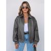 MEROKEETY Women’s Winter Spring Oversized Faux Leather Jacket 2026 Fall Zip Up Motorcycle Coats Fashion Outfits Clothes(Grey)